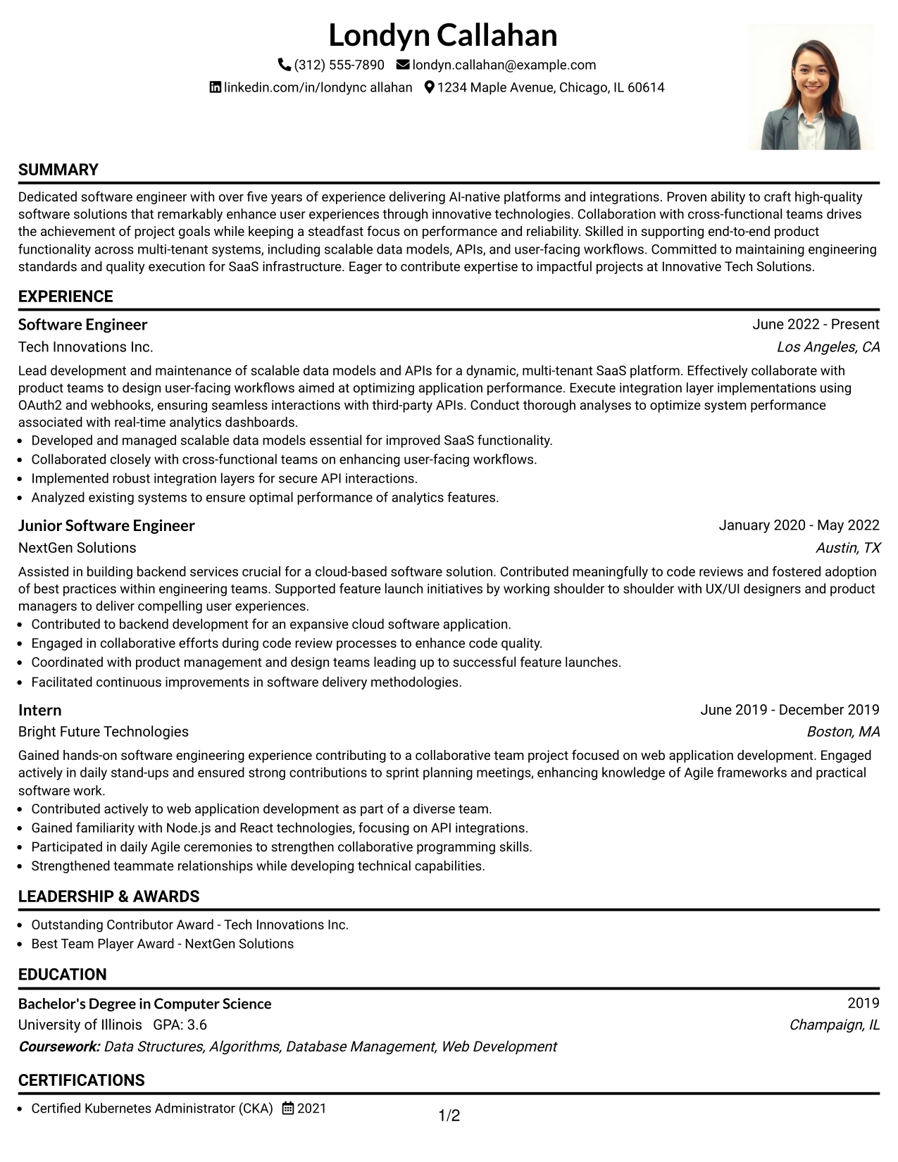 Resume Example Page 1