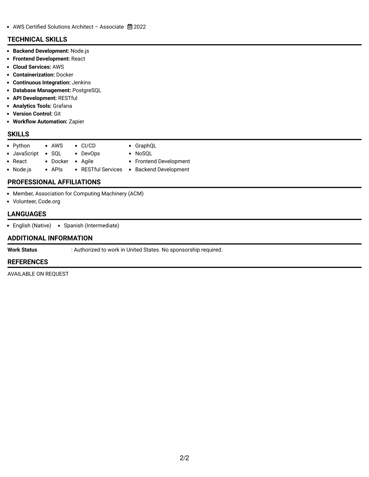 Resume Example Page 2