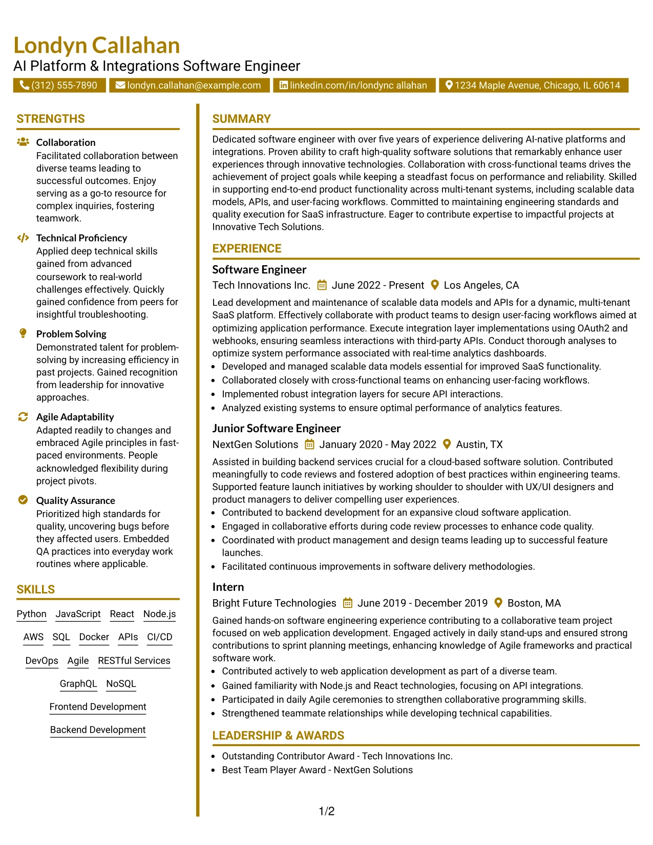 Resume Example Page 1