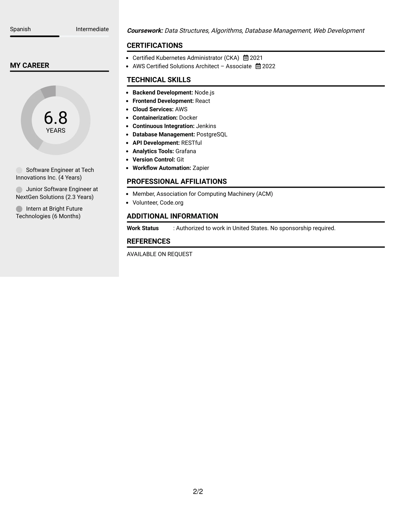 Resume Example Page 2
