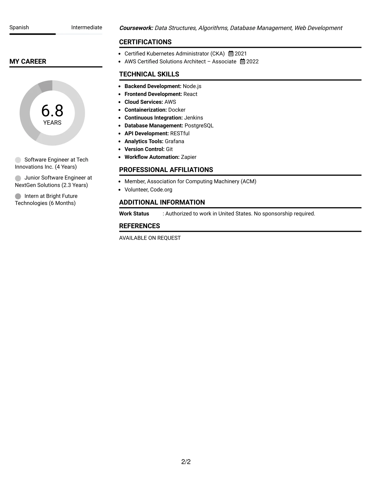 Resume Example Page 2