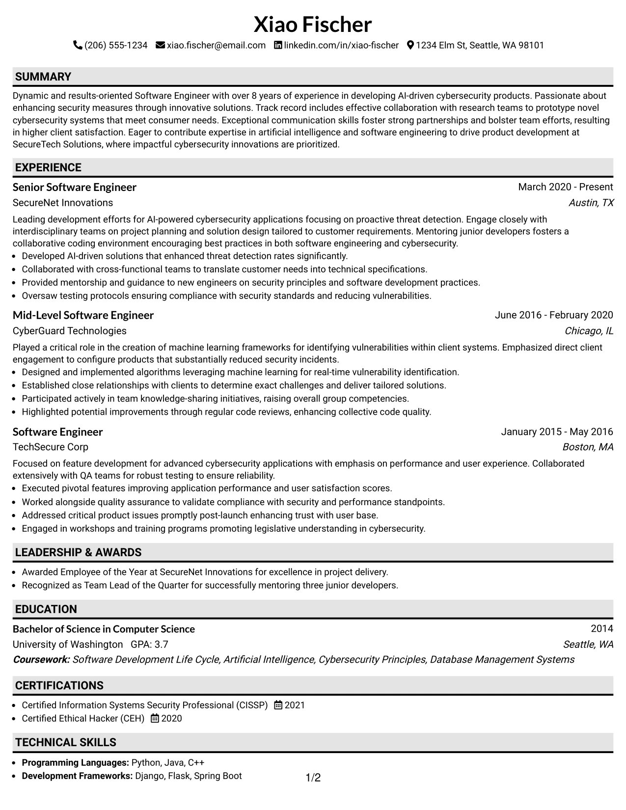 Resume Example Page 1