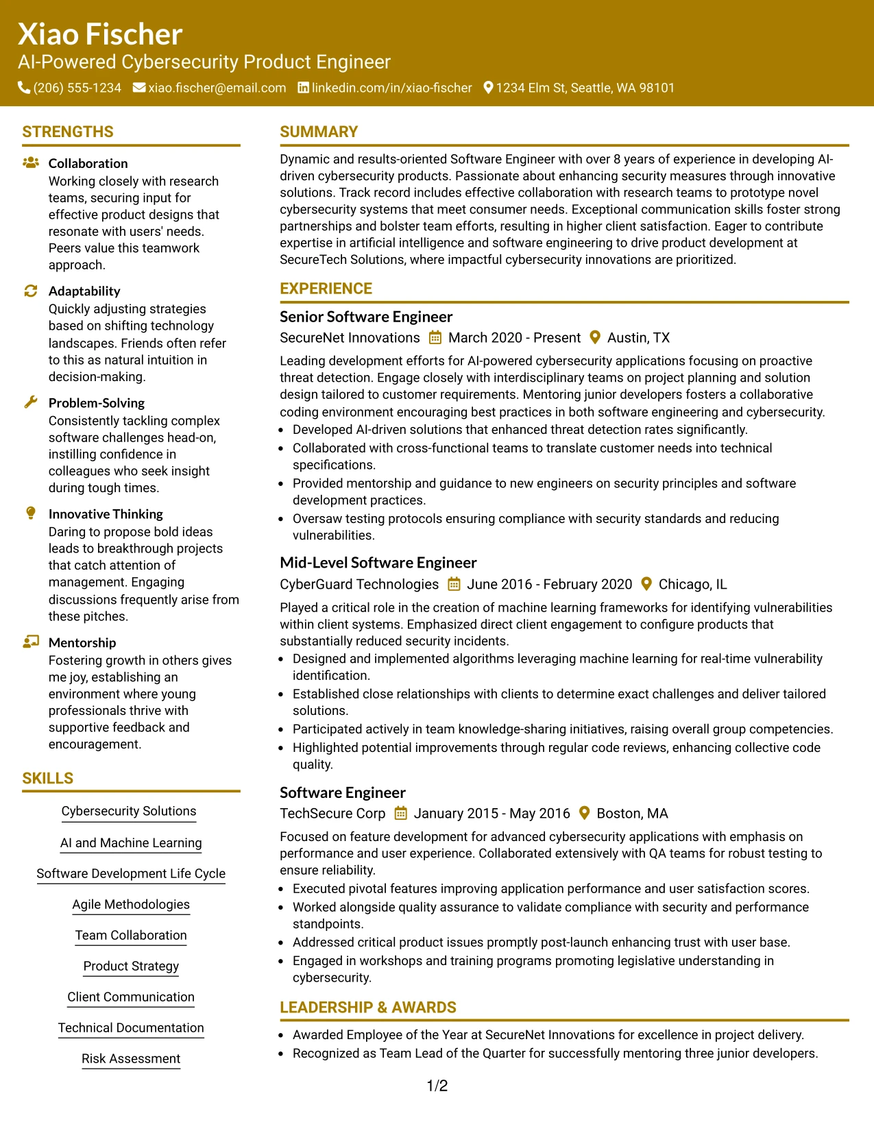 Resume Example Page 1