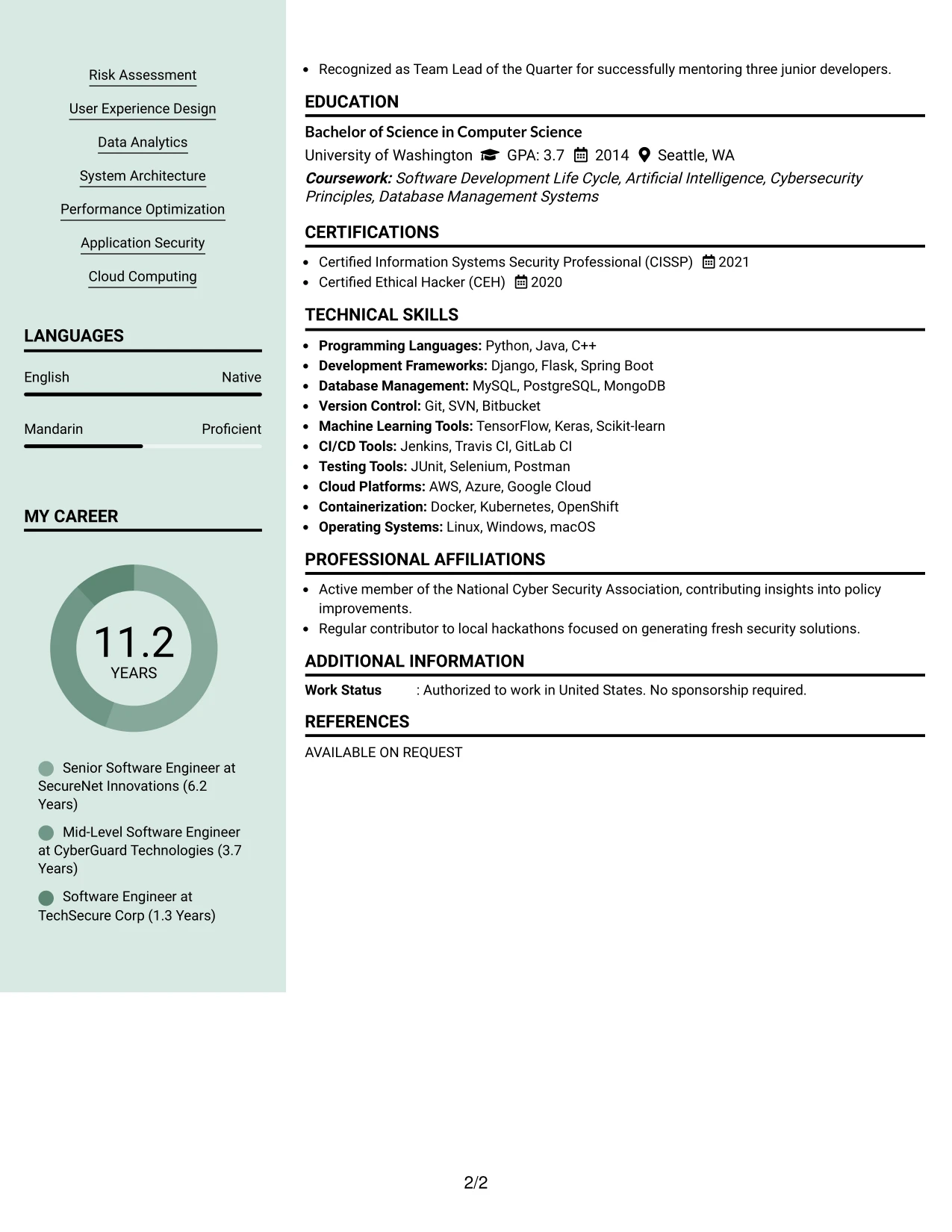 Resume Example Page 2