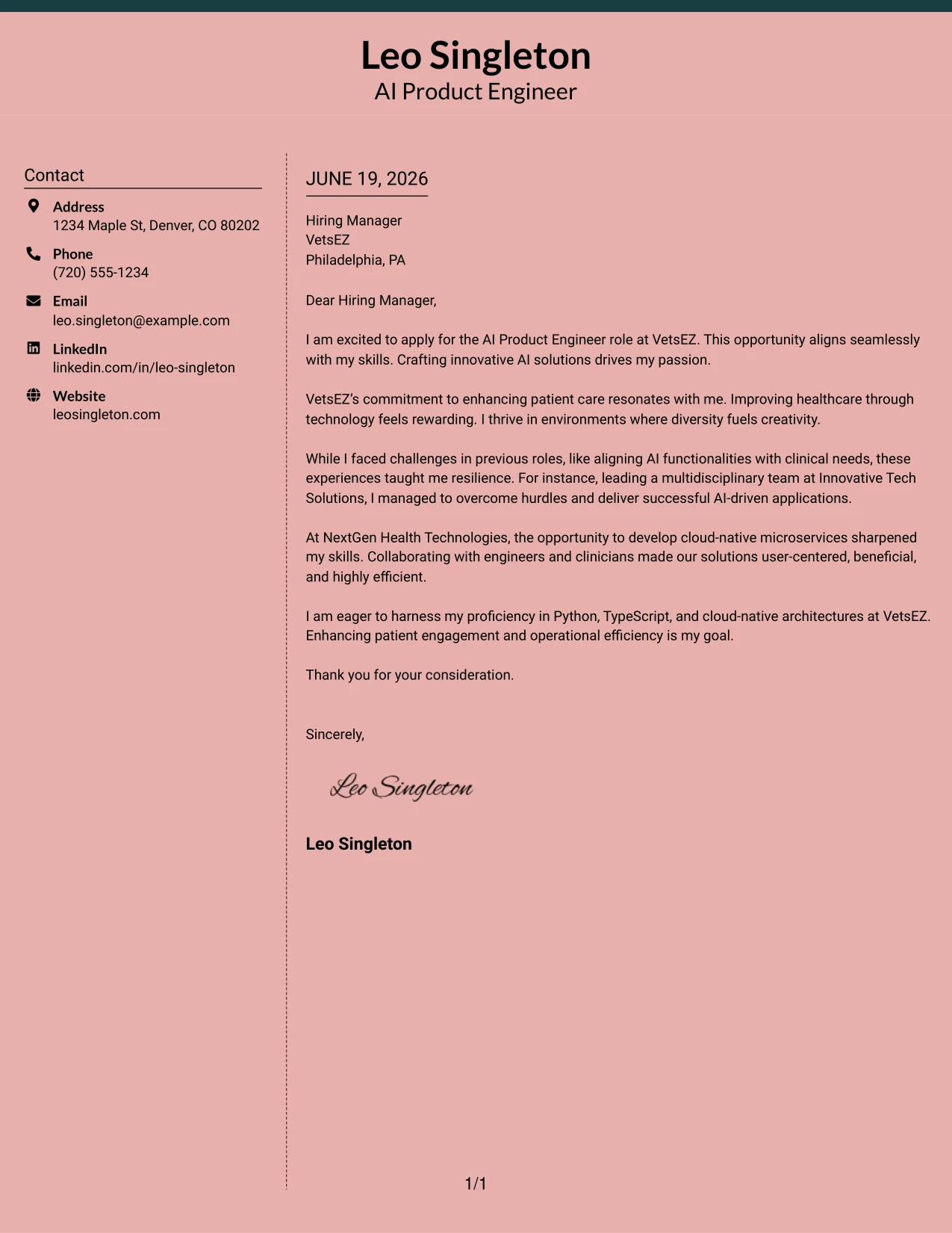 Resume Example Page 1