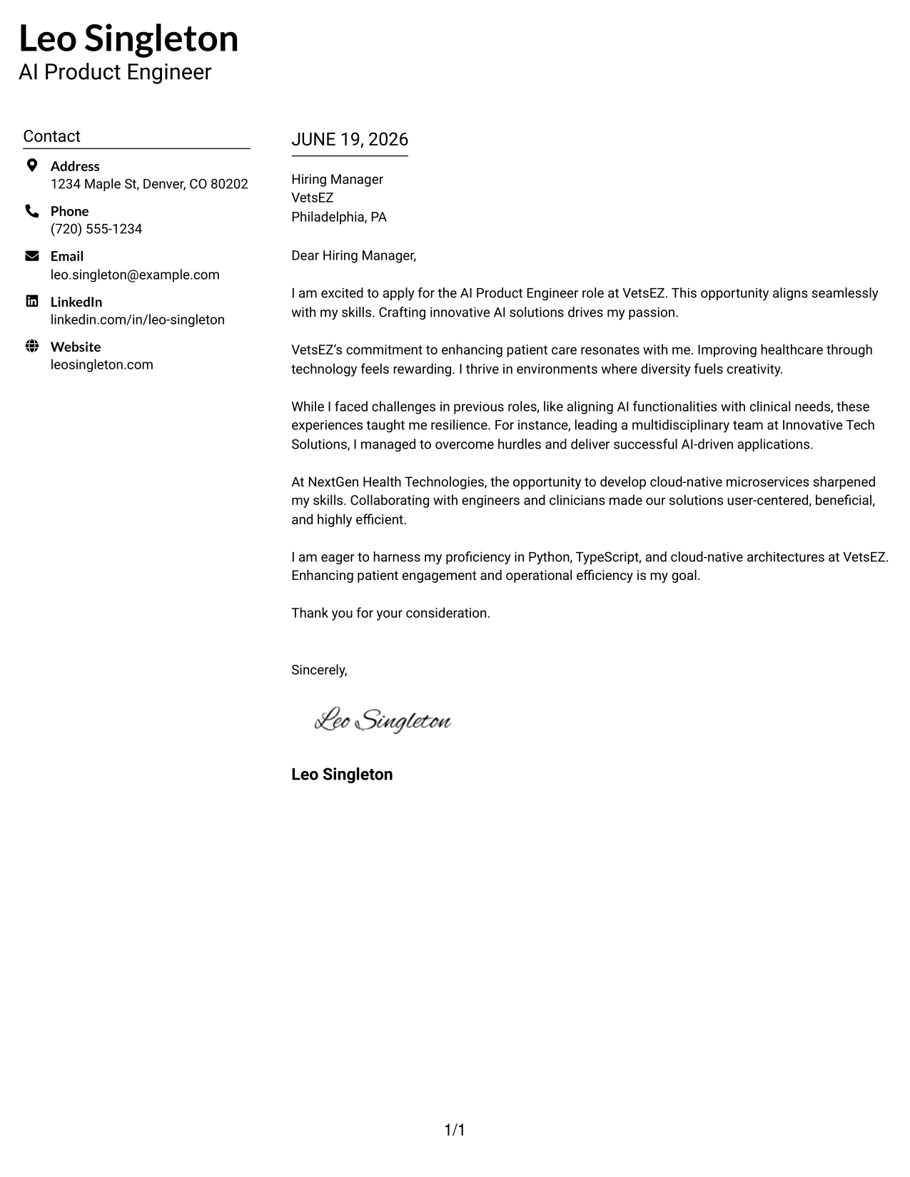 Resume Example Page 1