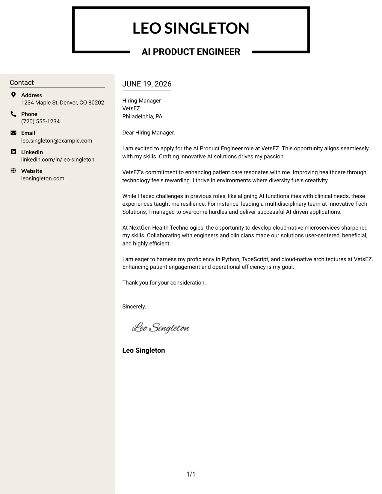 Resume Example Page 1