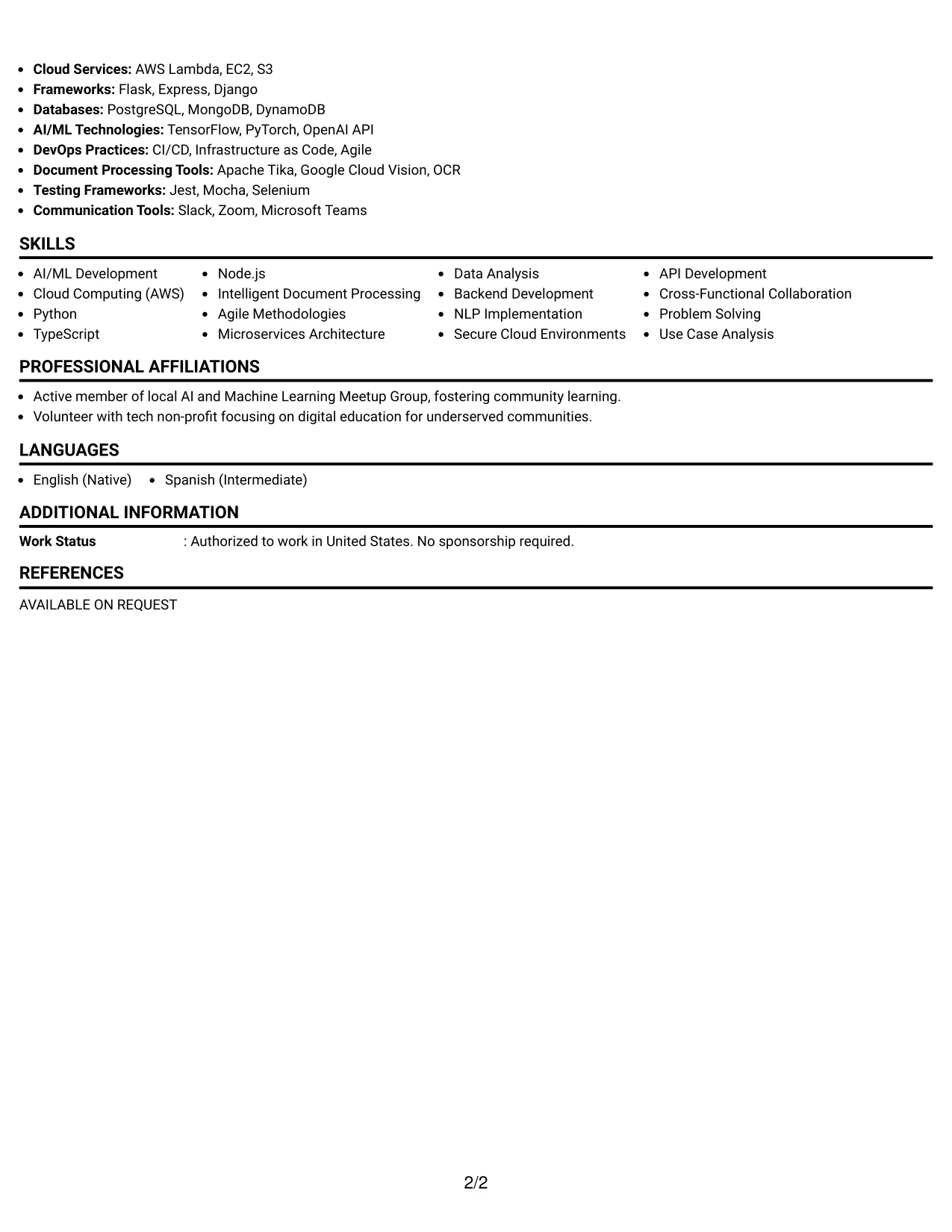 Resume Example Page 2