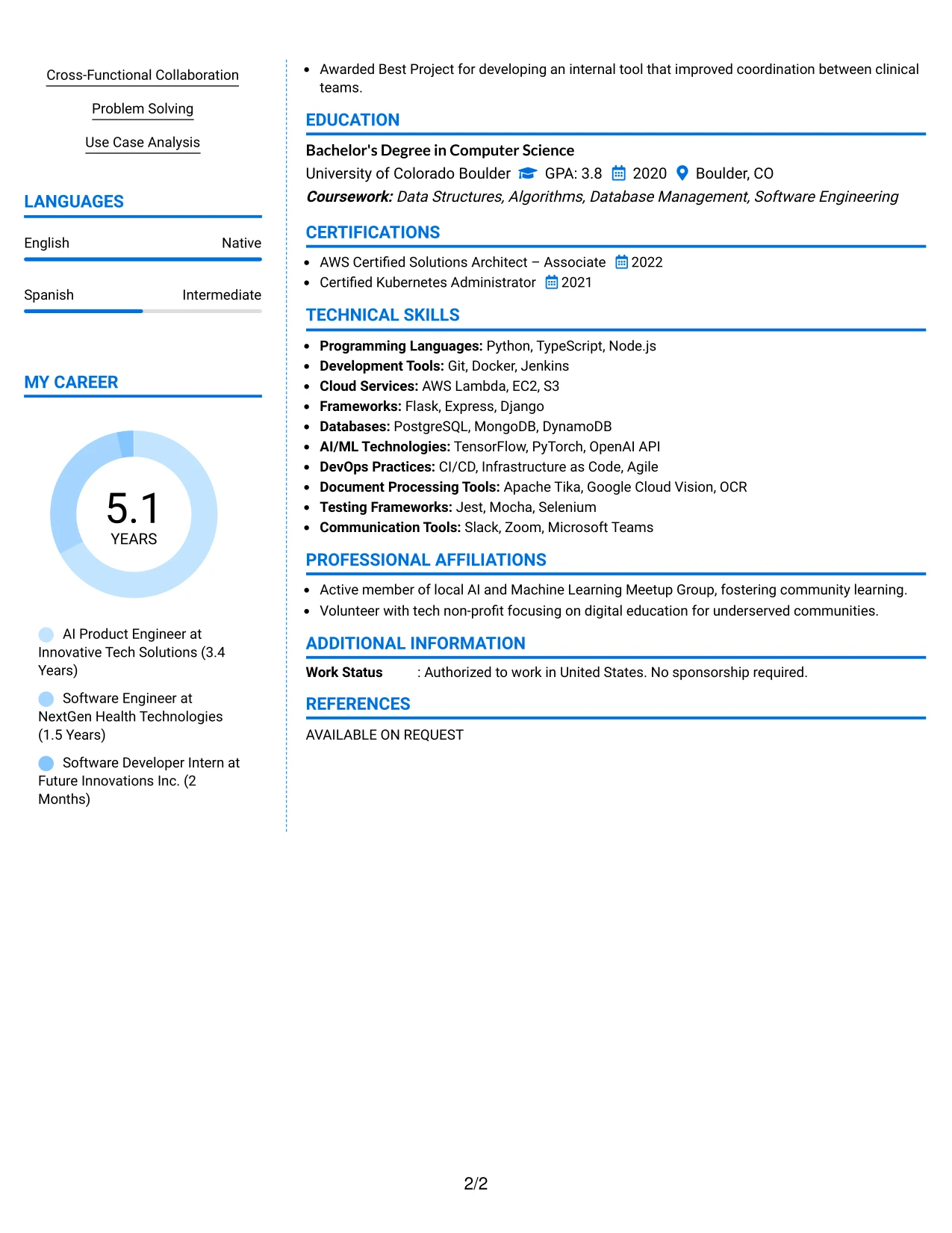 Resume Example Page 2