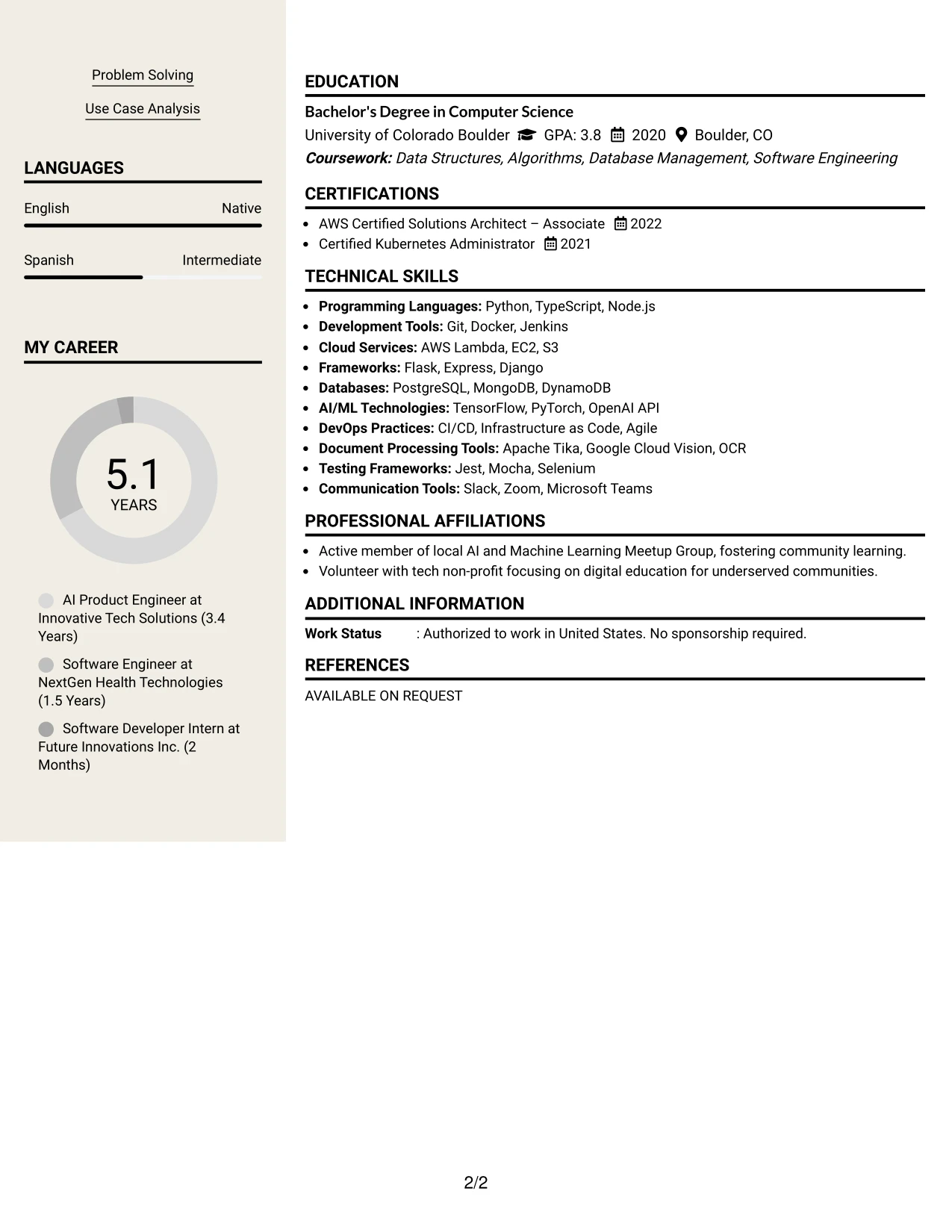 Resume Example Page 2