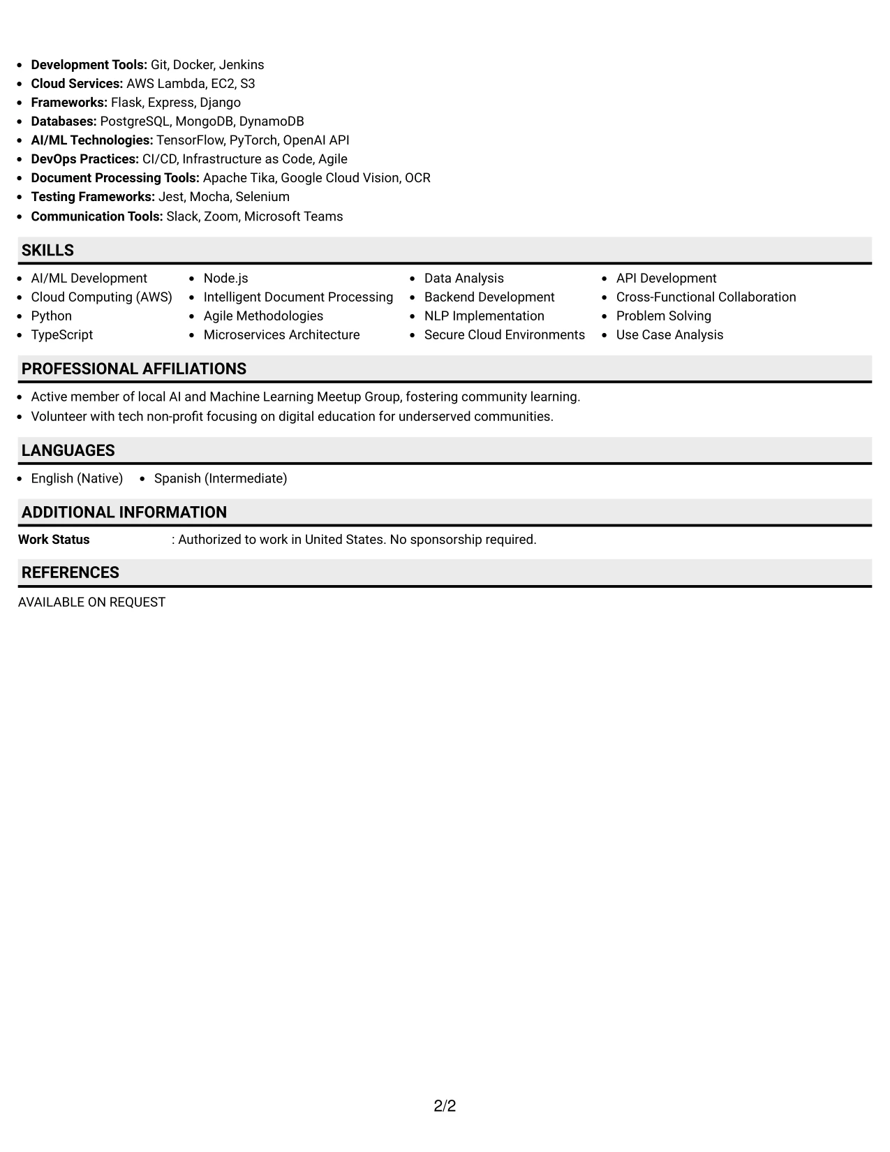 Resume Example Page 2