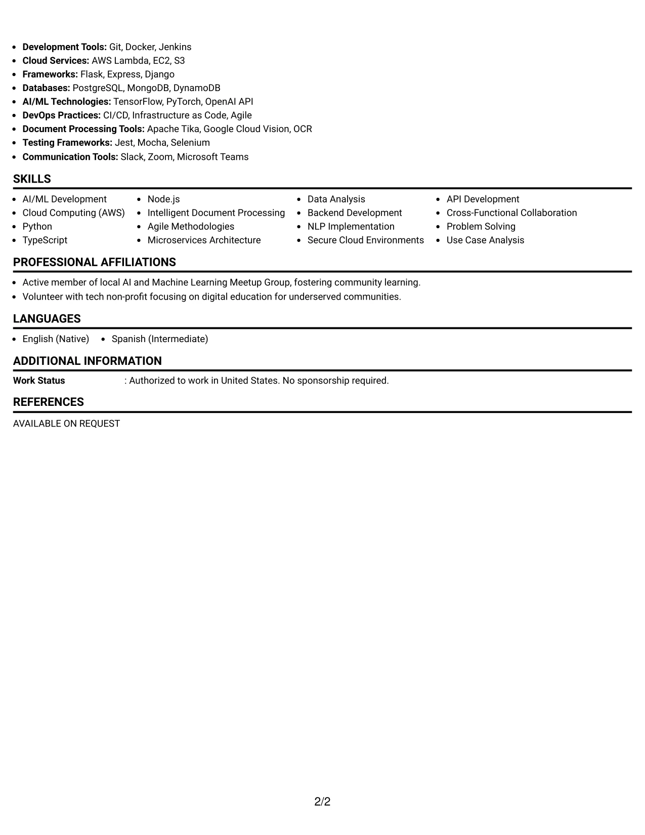 Resume Example Page 2