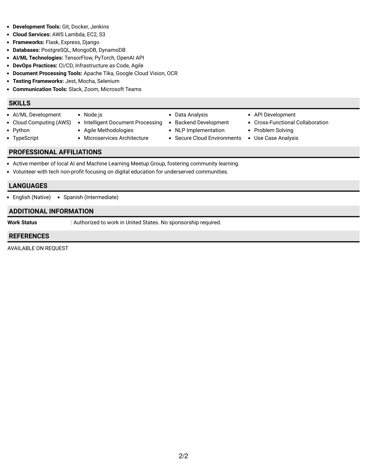 Resume Example Page 2