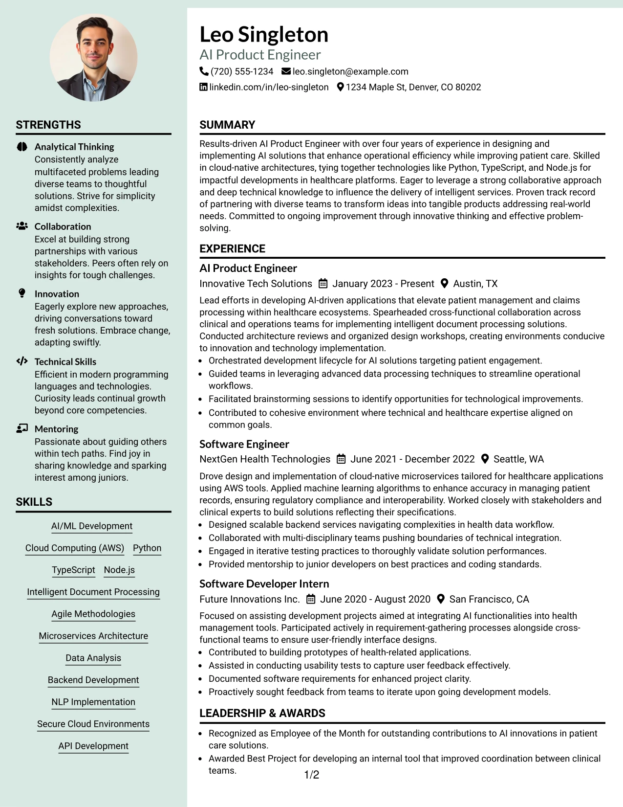 Resume Example Page 1