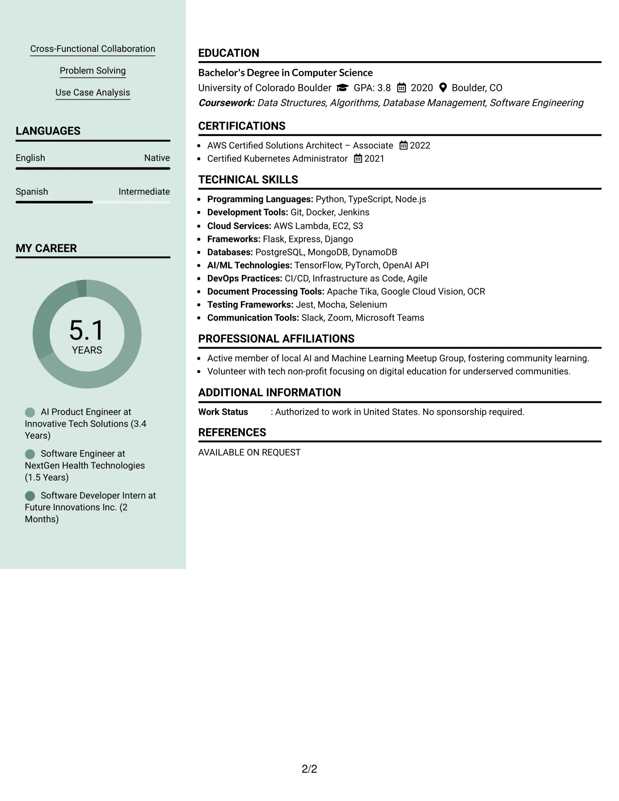 Resume Example Page 2