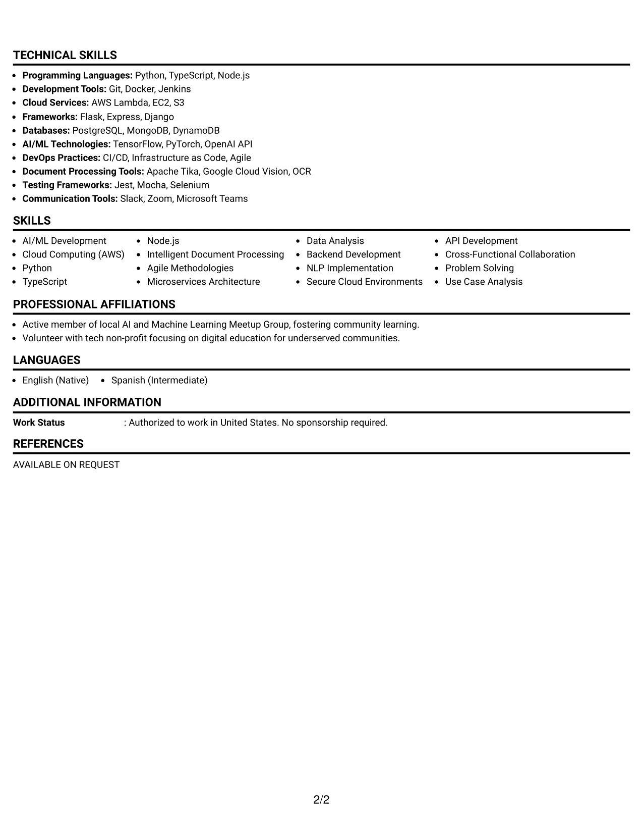 Resume Example Page 2