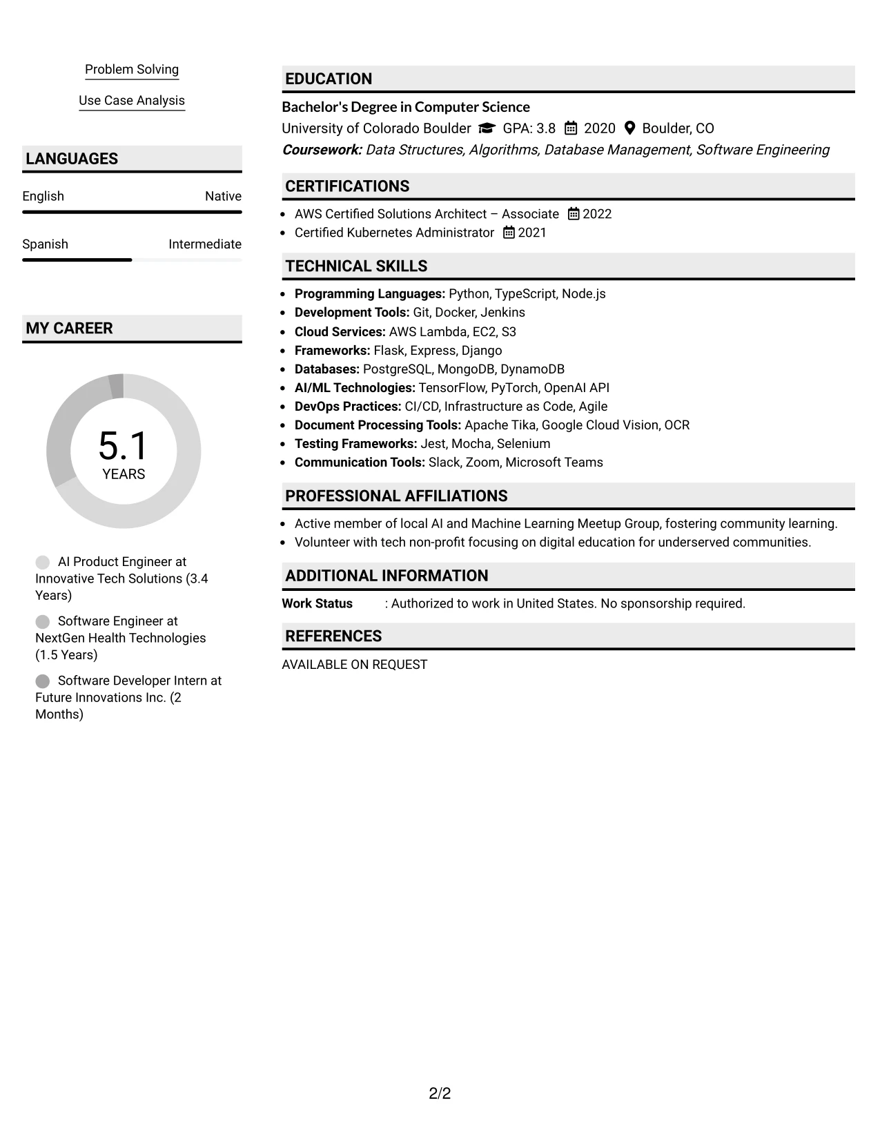 Resume Example Page 2