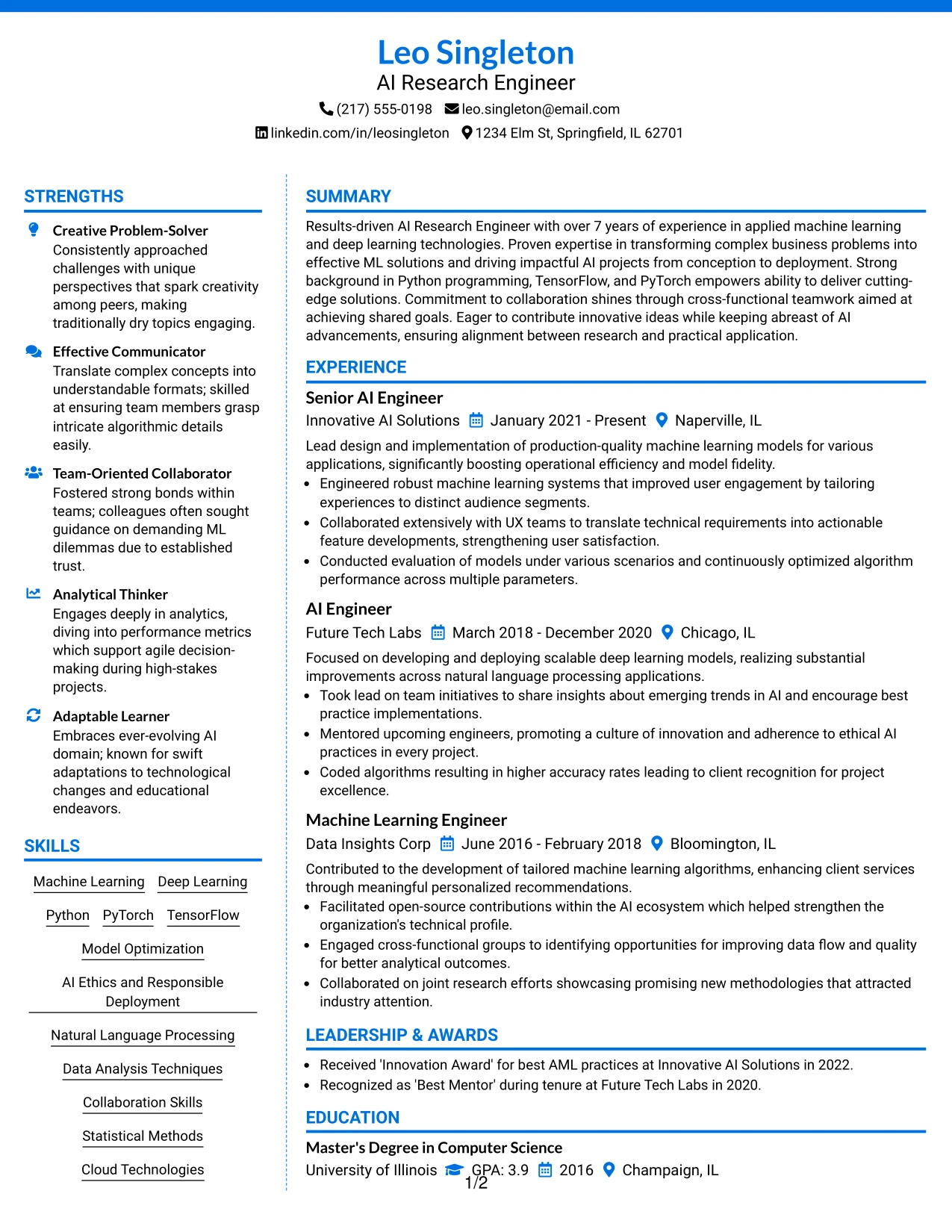 Resume Example Page 1