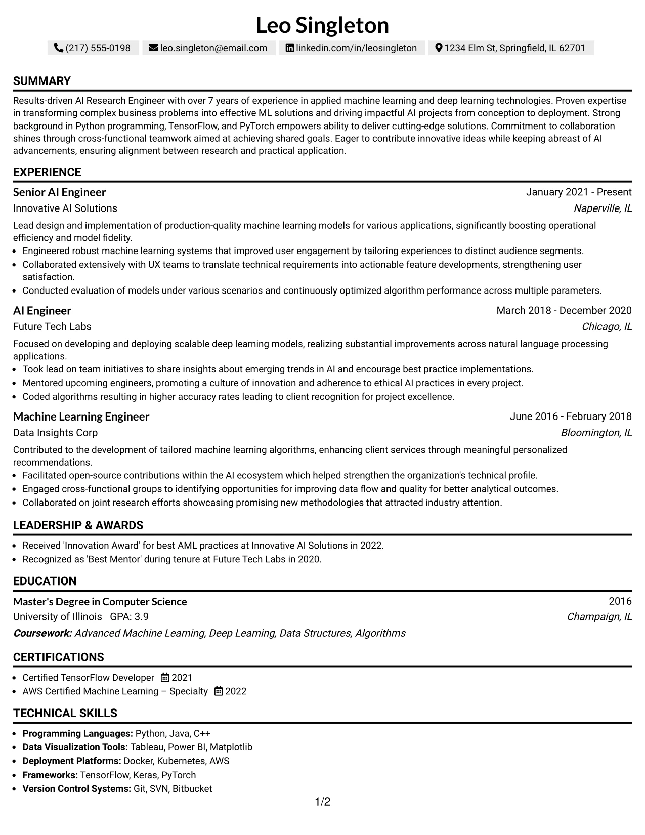 Resume Example Page 1