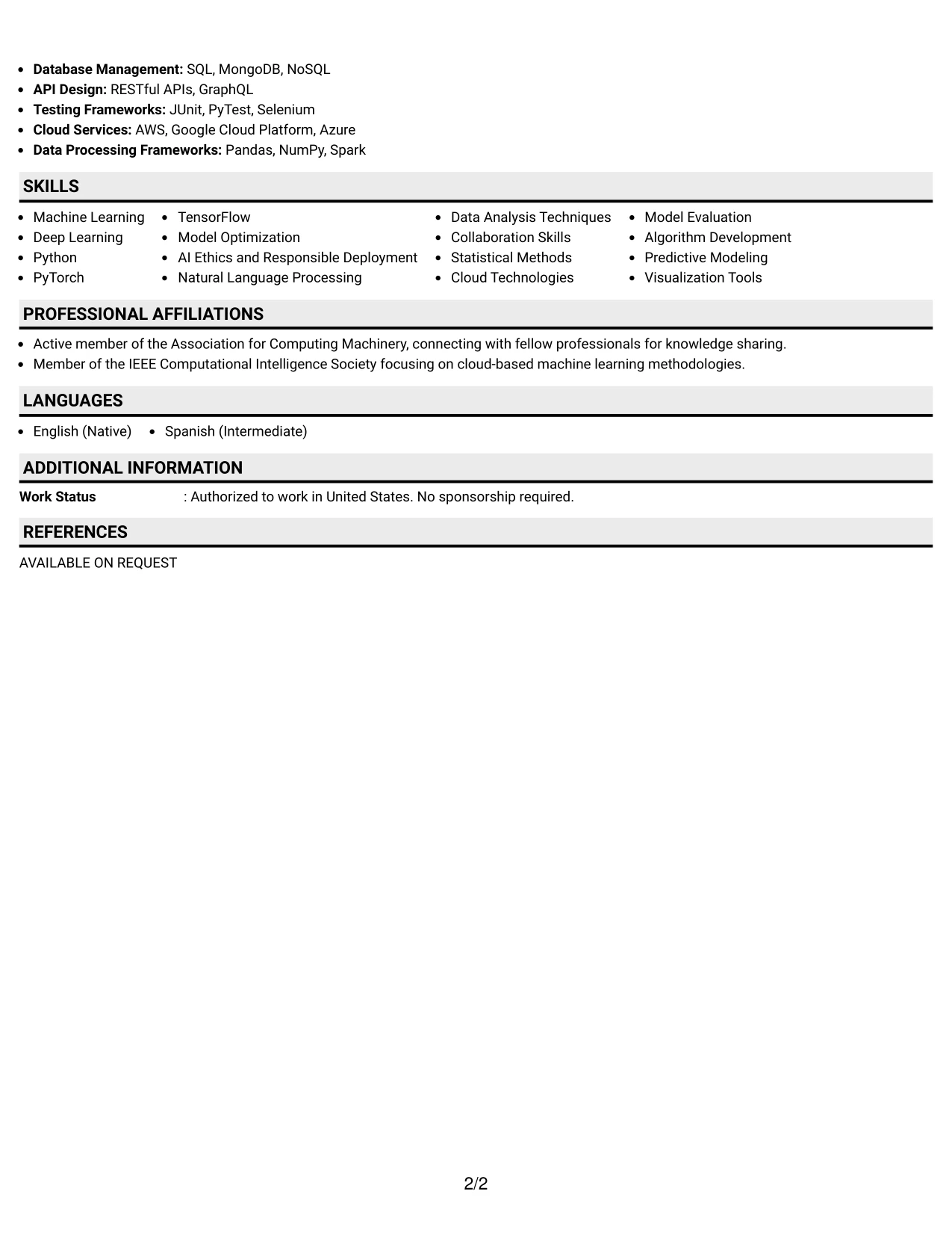 Resume Example Page 2
