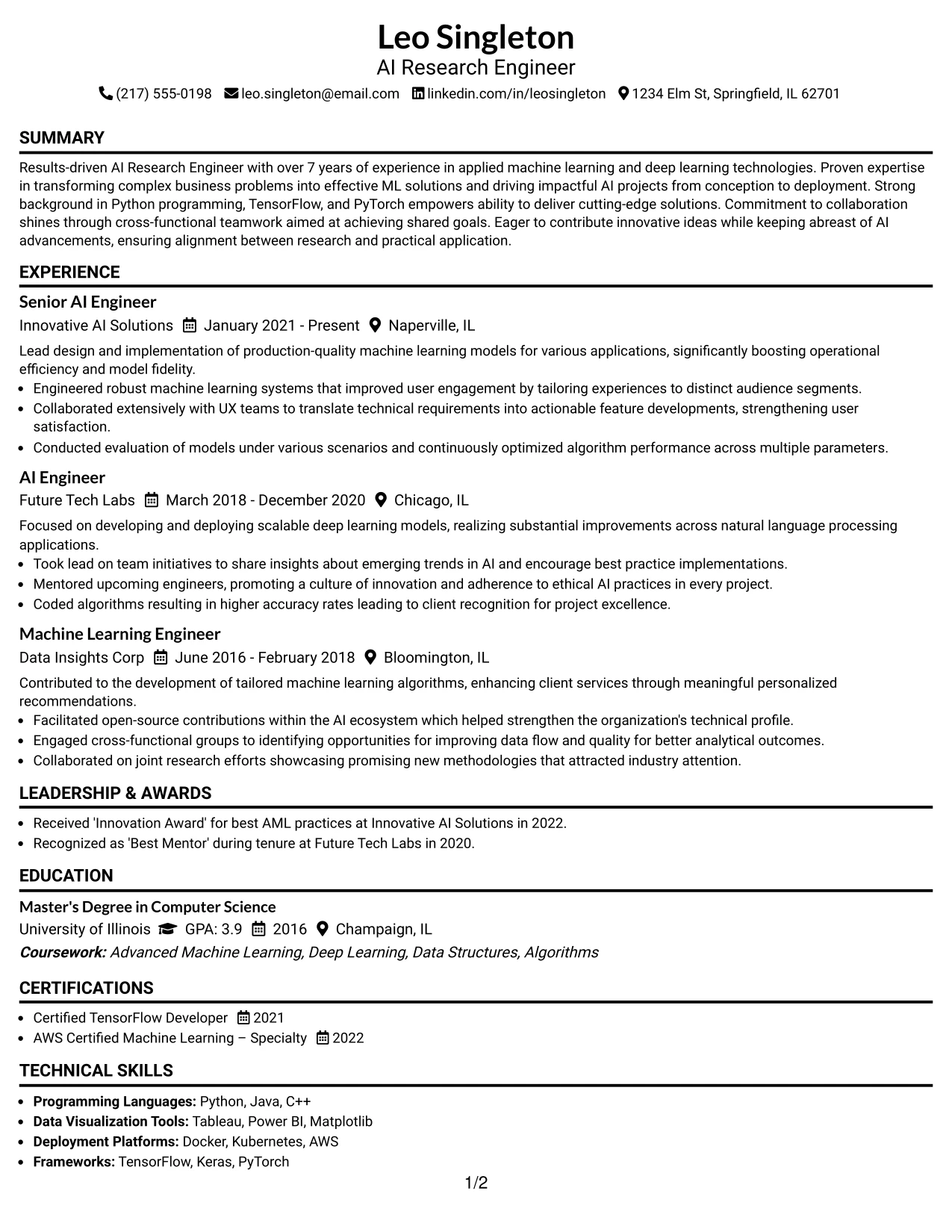 Resume Example Page 1
