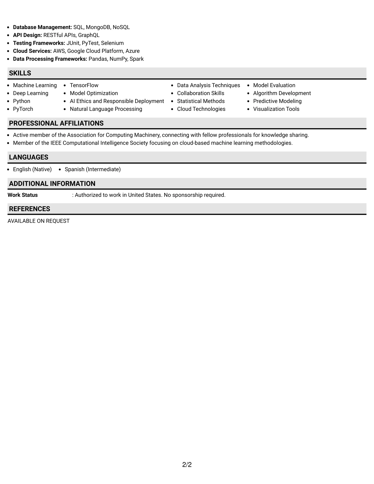 Resume Example Page 2