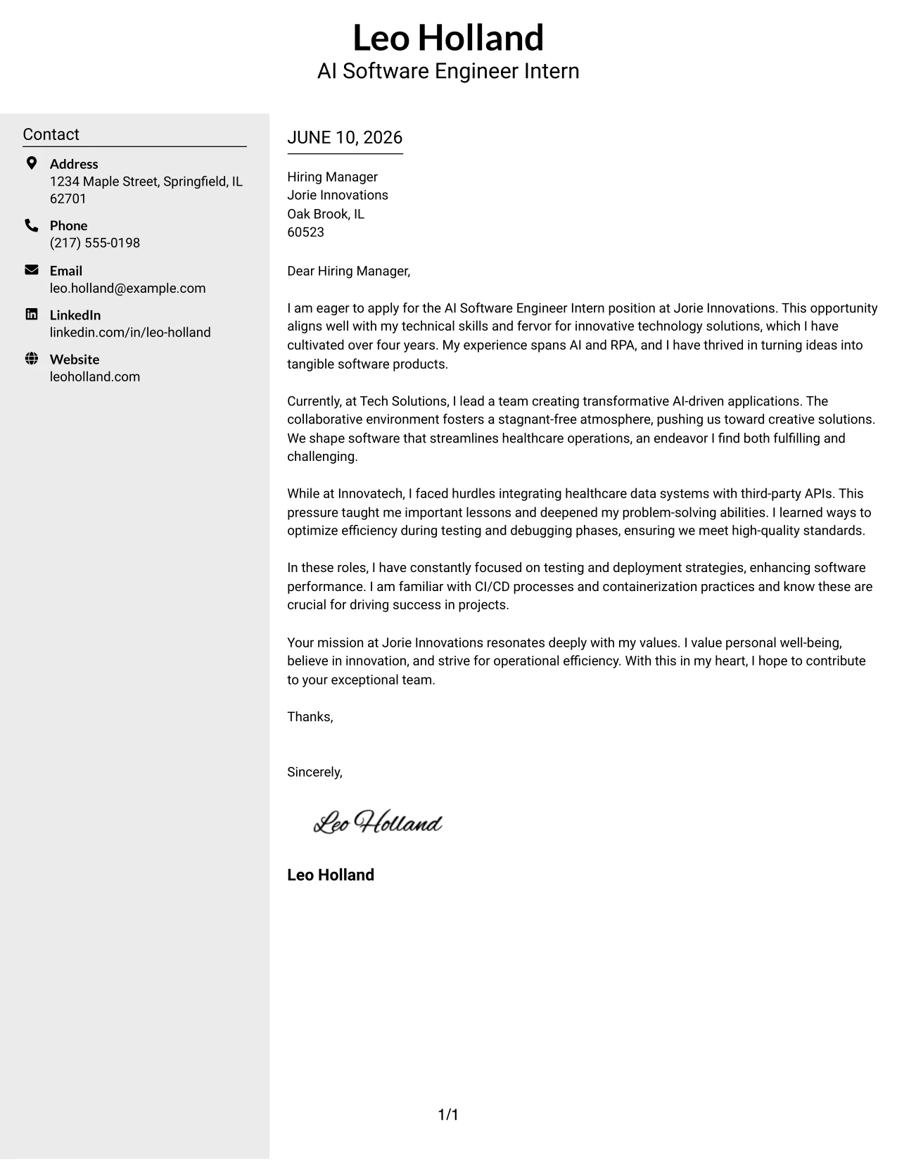 Resume Example Page 1