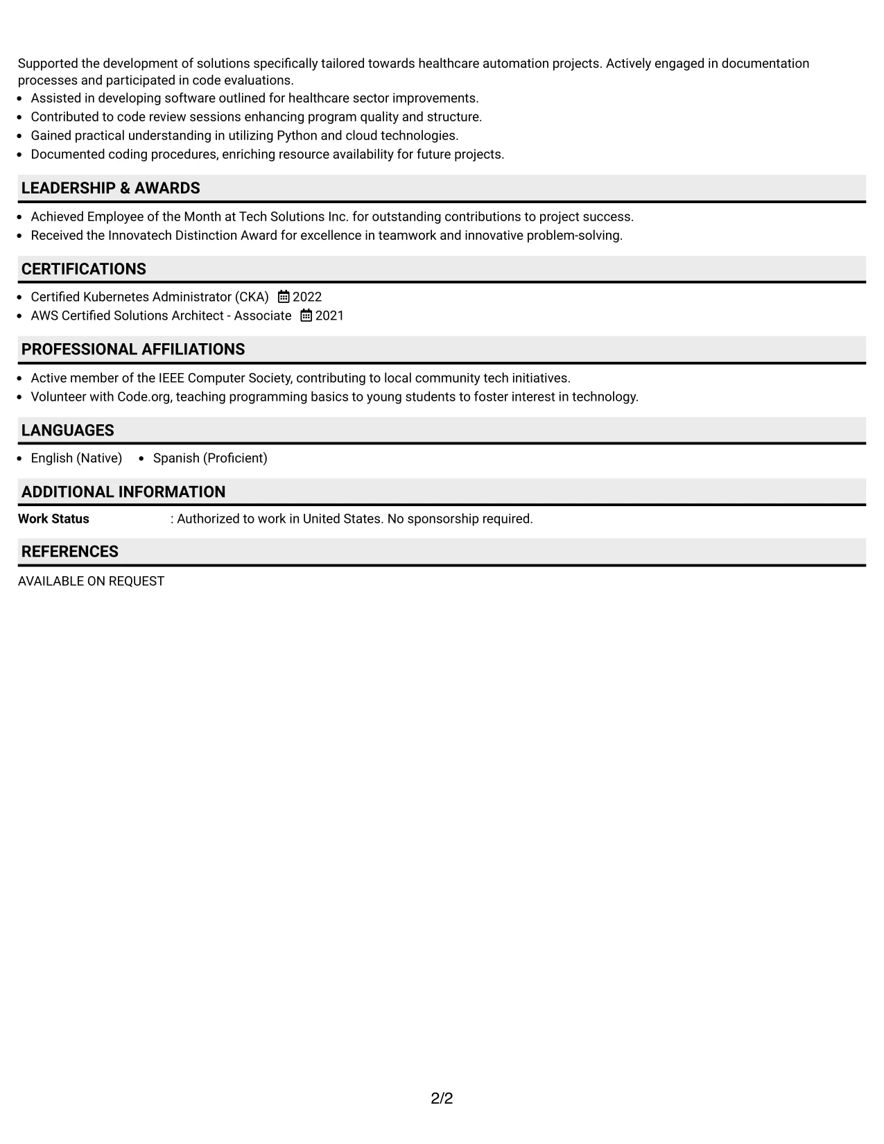 Resume Example Page 2