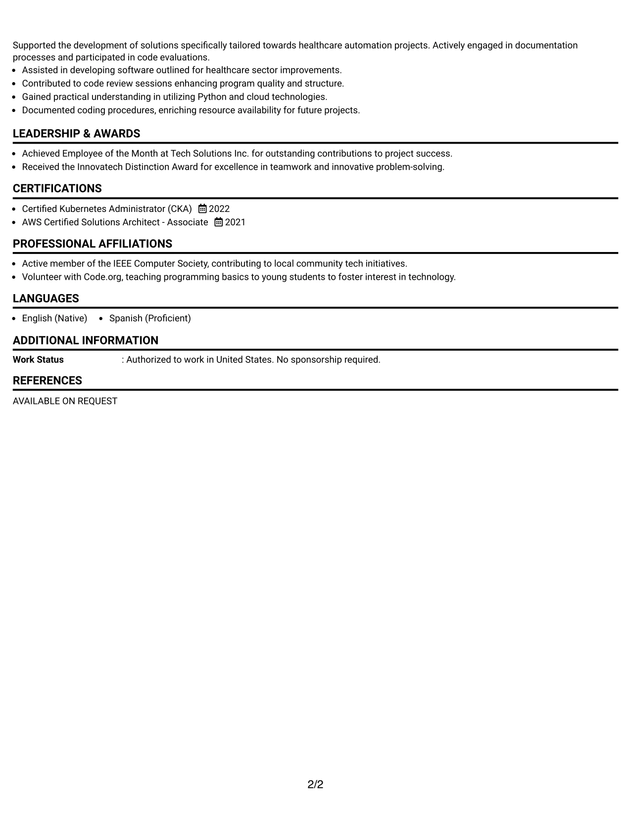 Resume Example Page 2