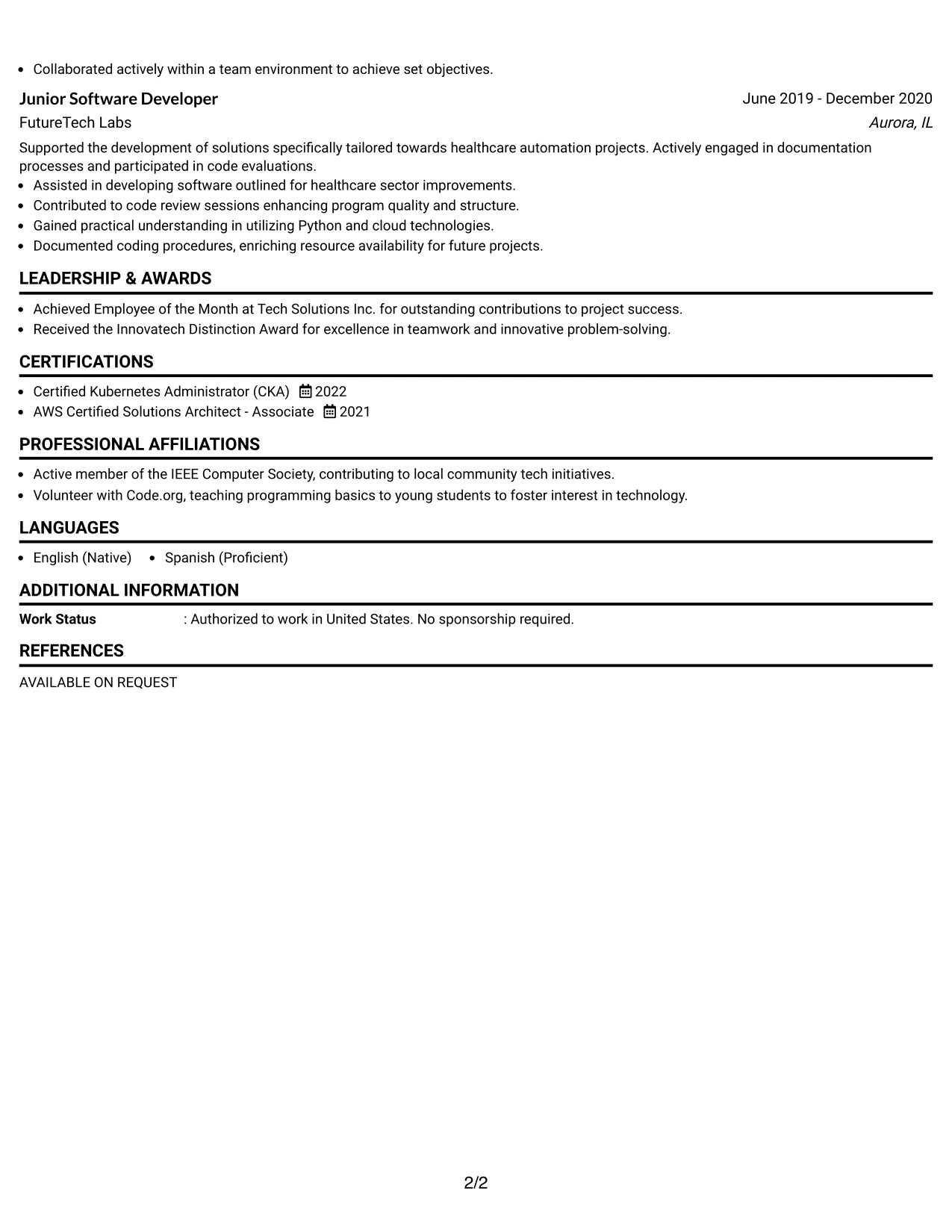 Resume Example Page 2