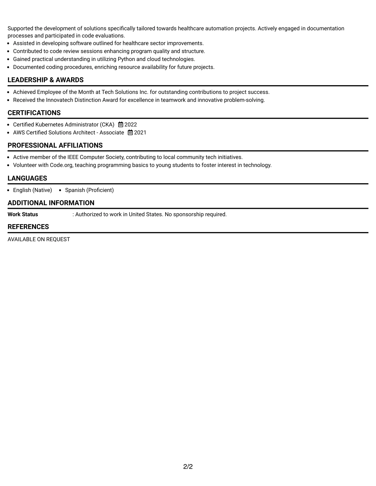 Resume Example Page 2