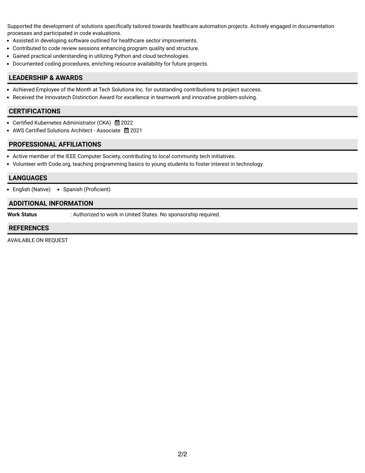 Resume Example Page 2