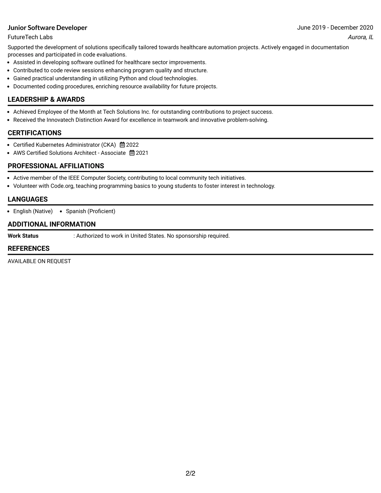 Resume Example Page 2