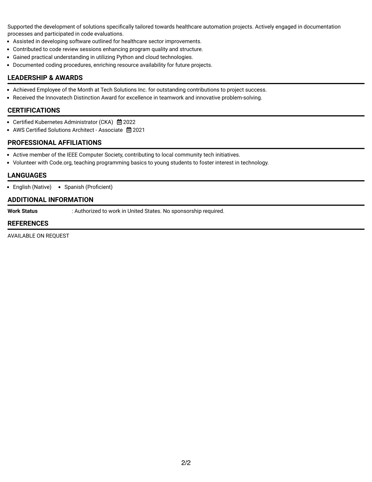 Resume Example Page 2