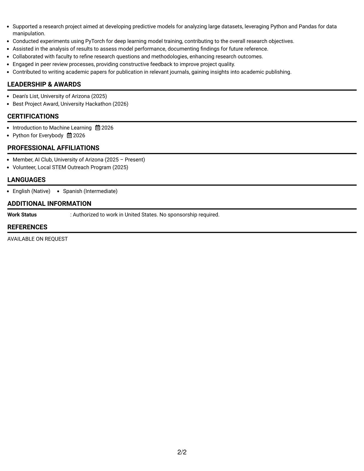 Resume Example Page 2