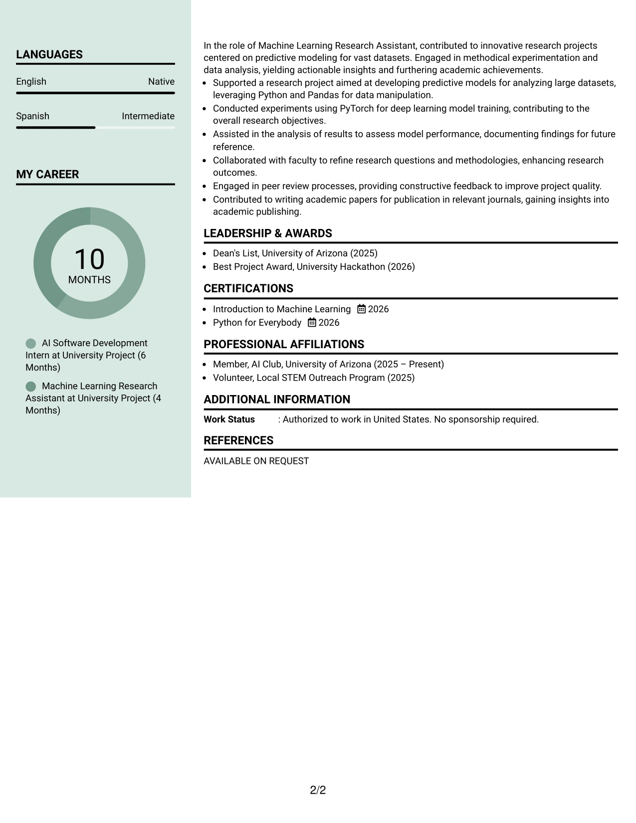 Resume Example Page 2