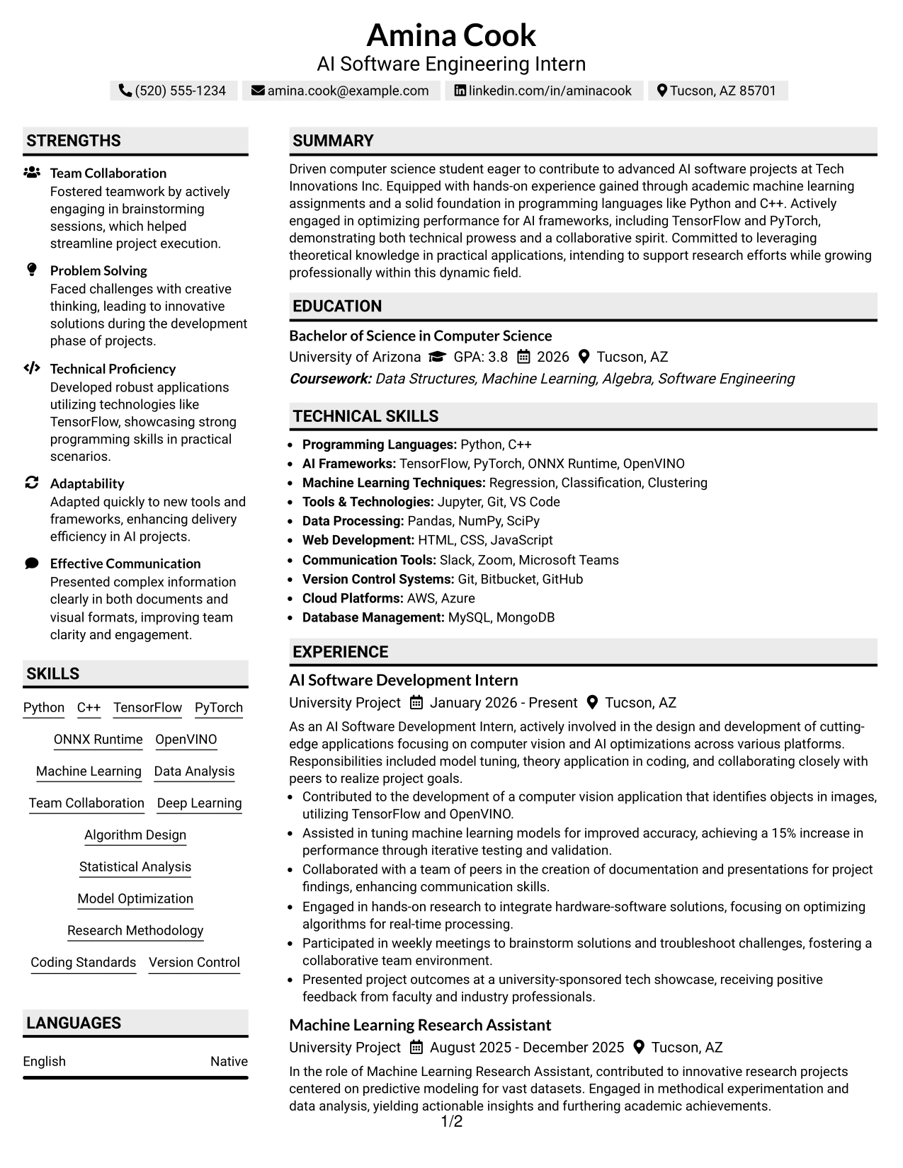 Resume Example Page 1