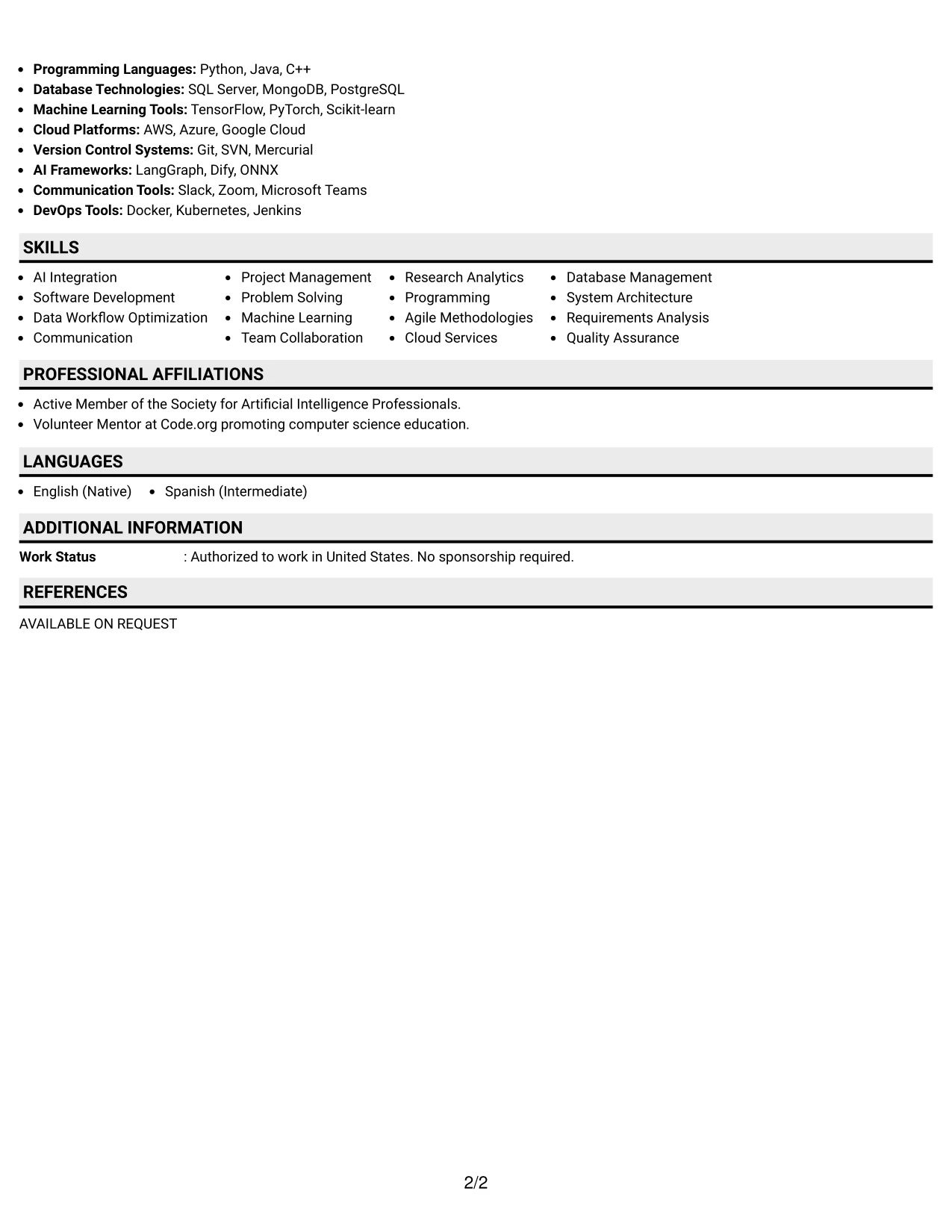 Resume Example Page 2