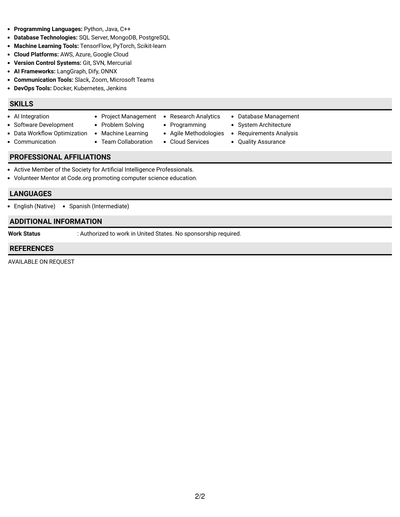 Resume Example Page 2