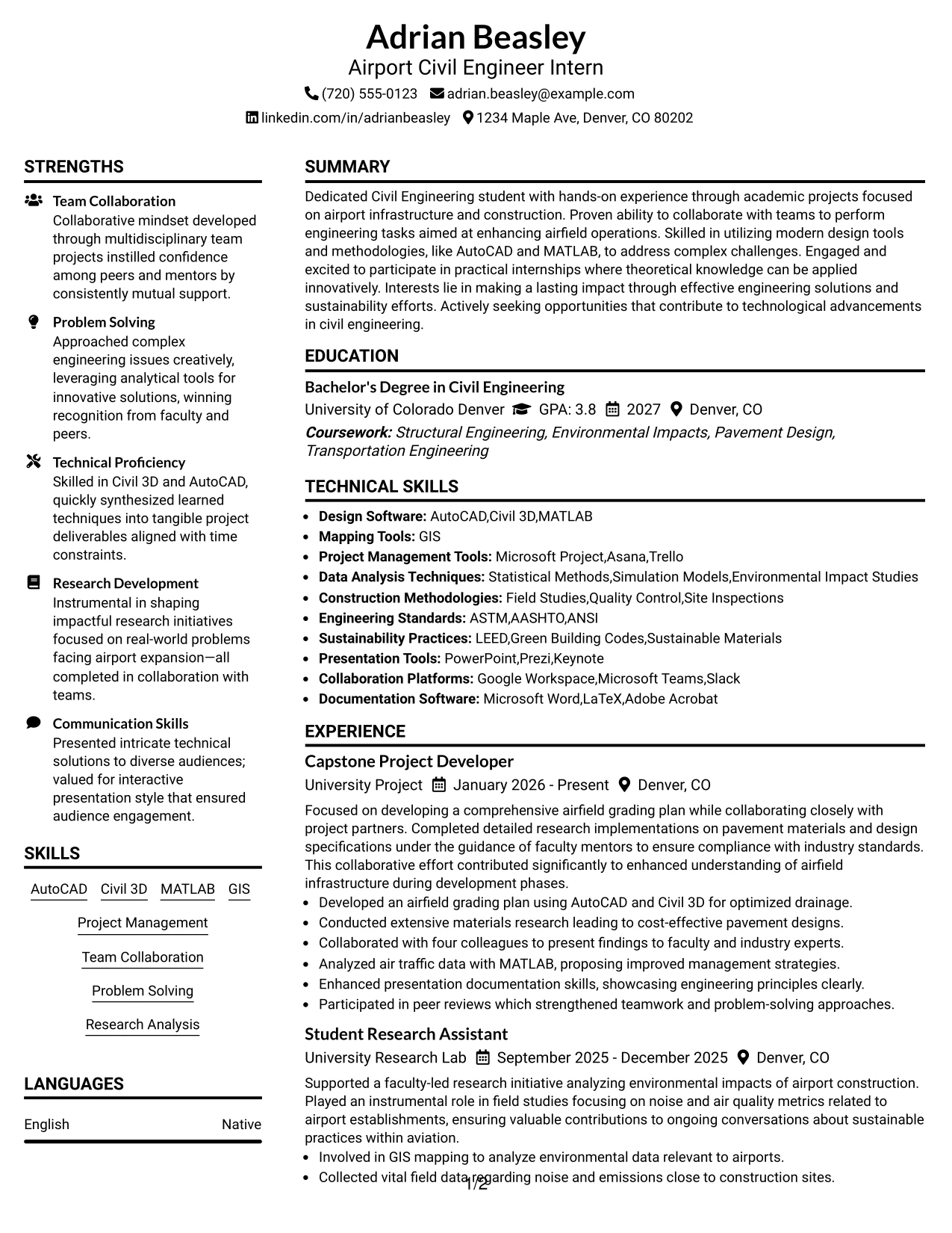 Resume Example Page 1