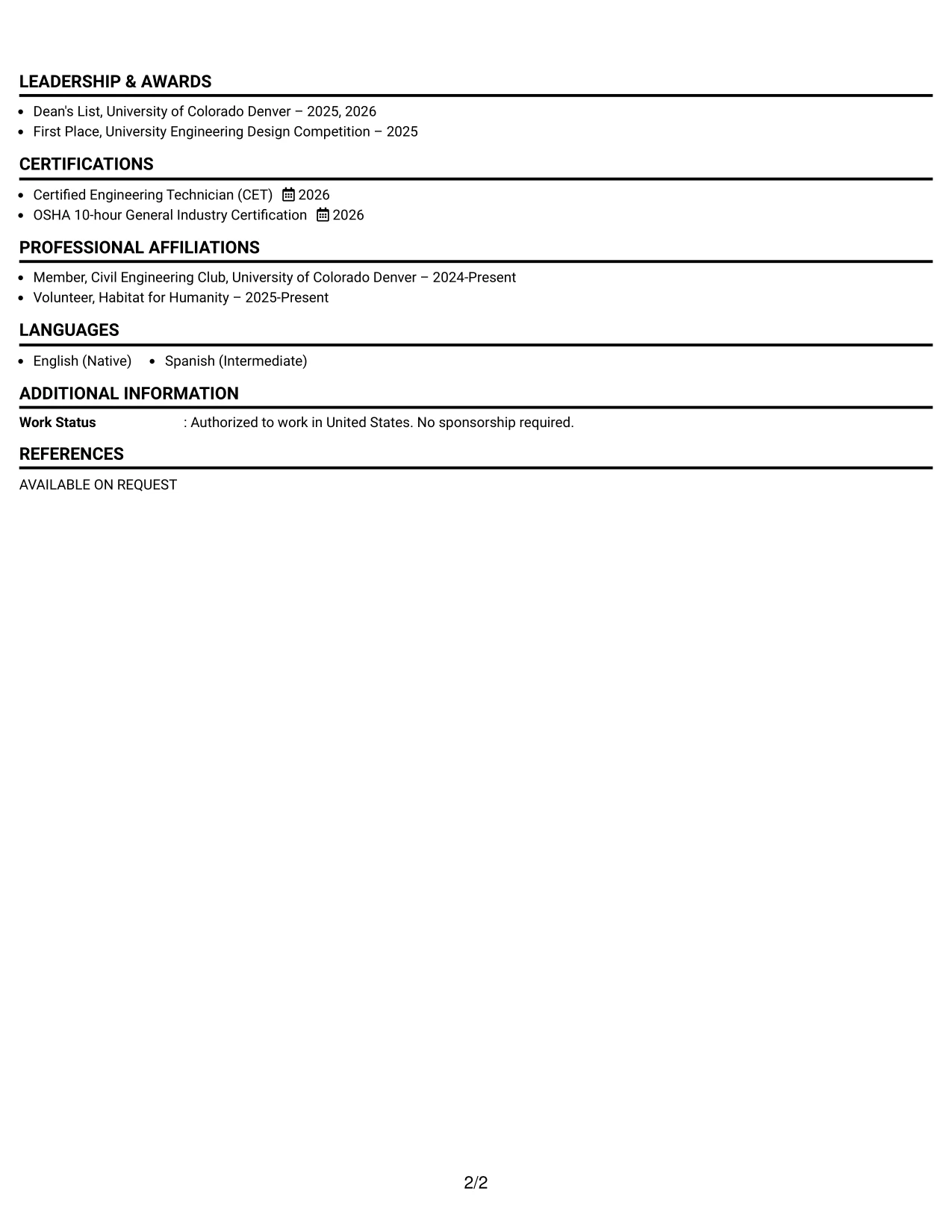 Resume Example Page 2