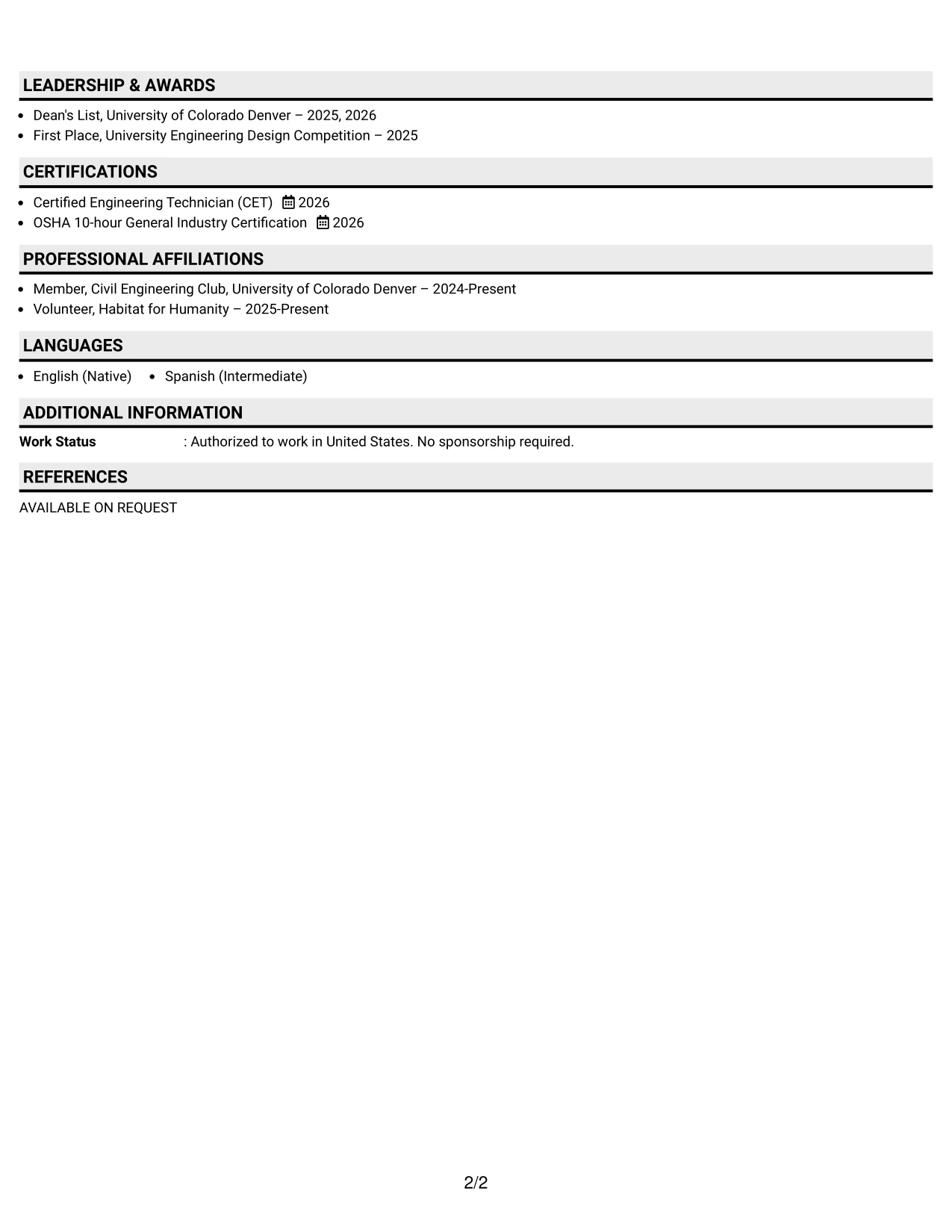 Resume Example Page 2