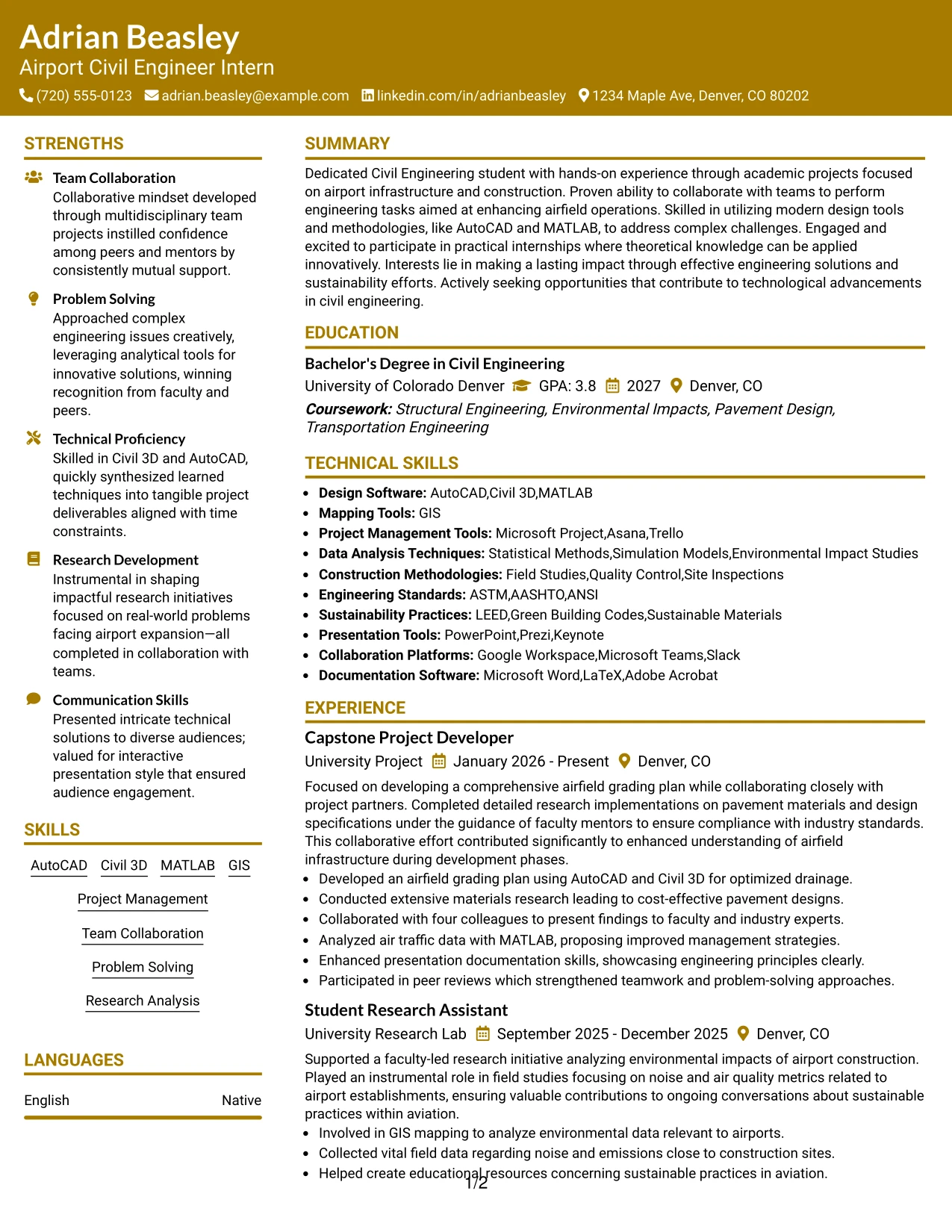 Resume Example Page 1