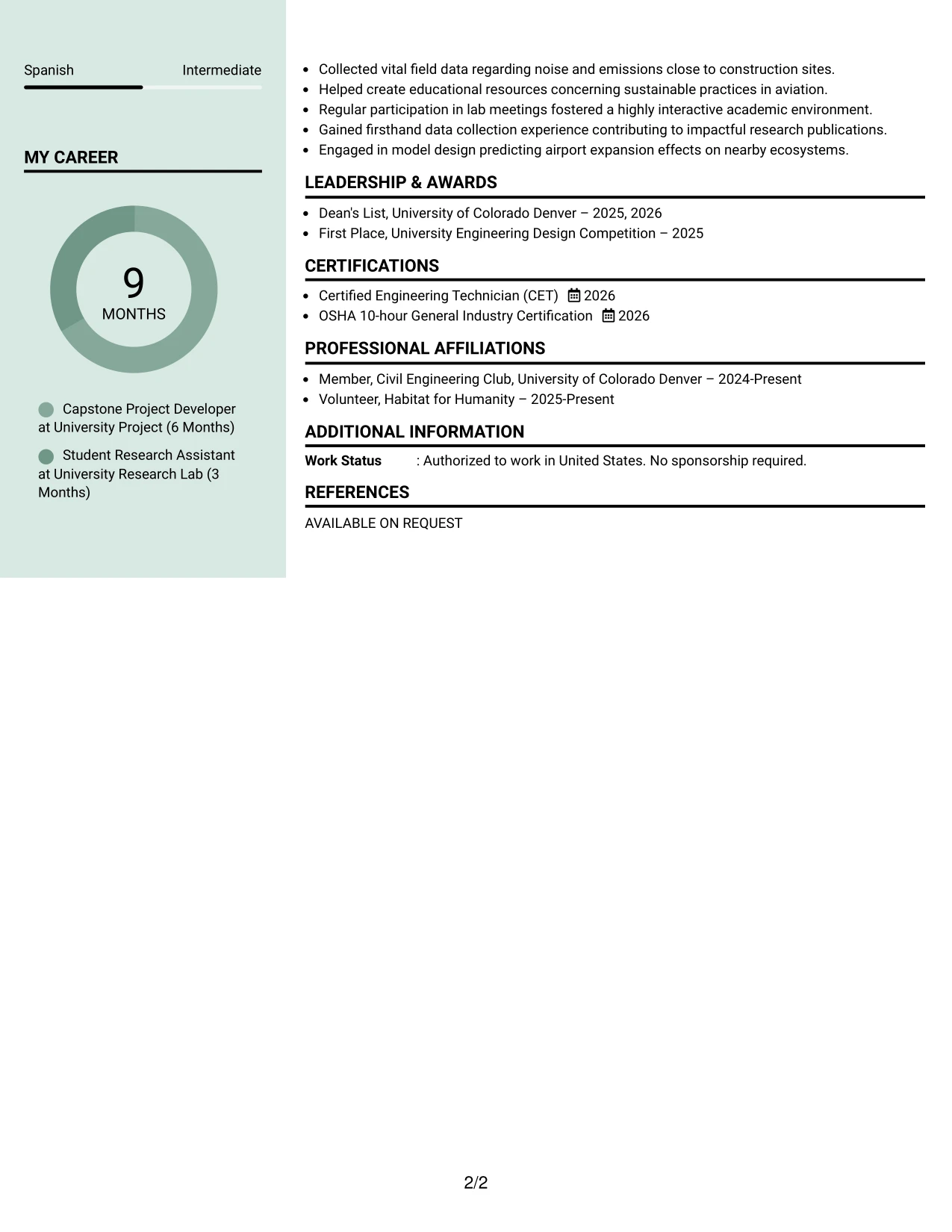 Resume Example Page 2