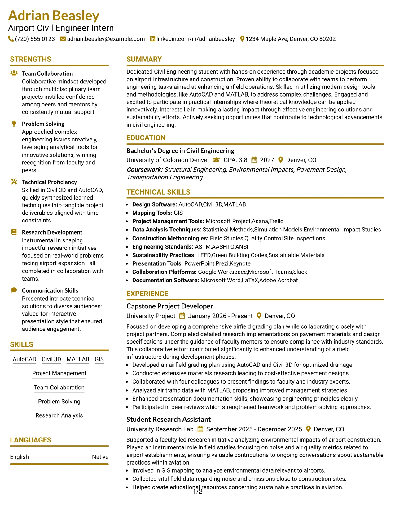 Resume Example Page 1