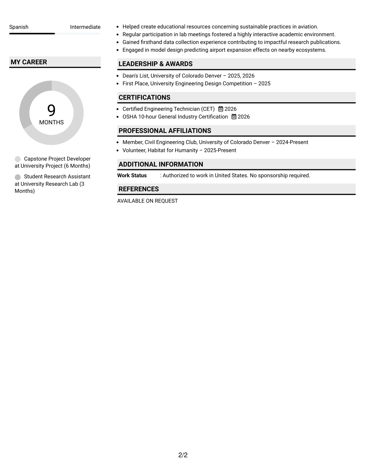 Resume Example Page 2