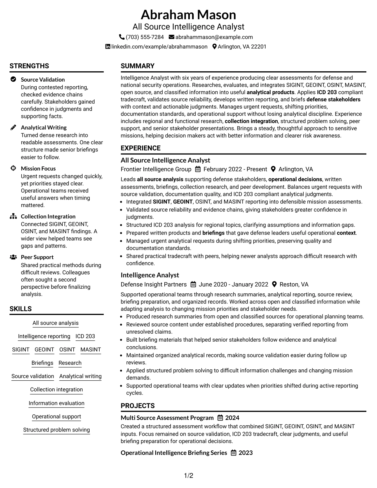 Resume Example Page 1