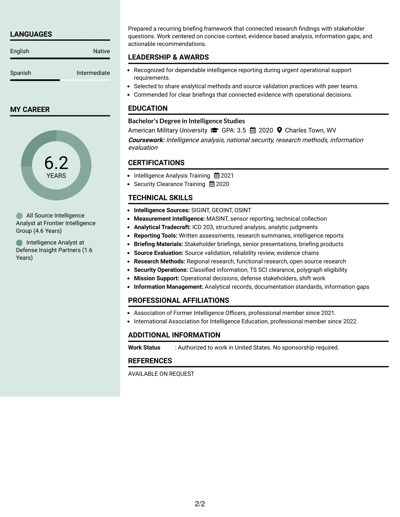 Resume Example Page 2