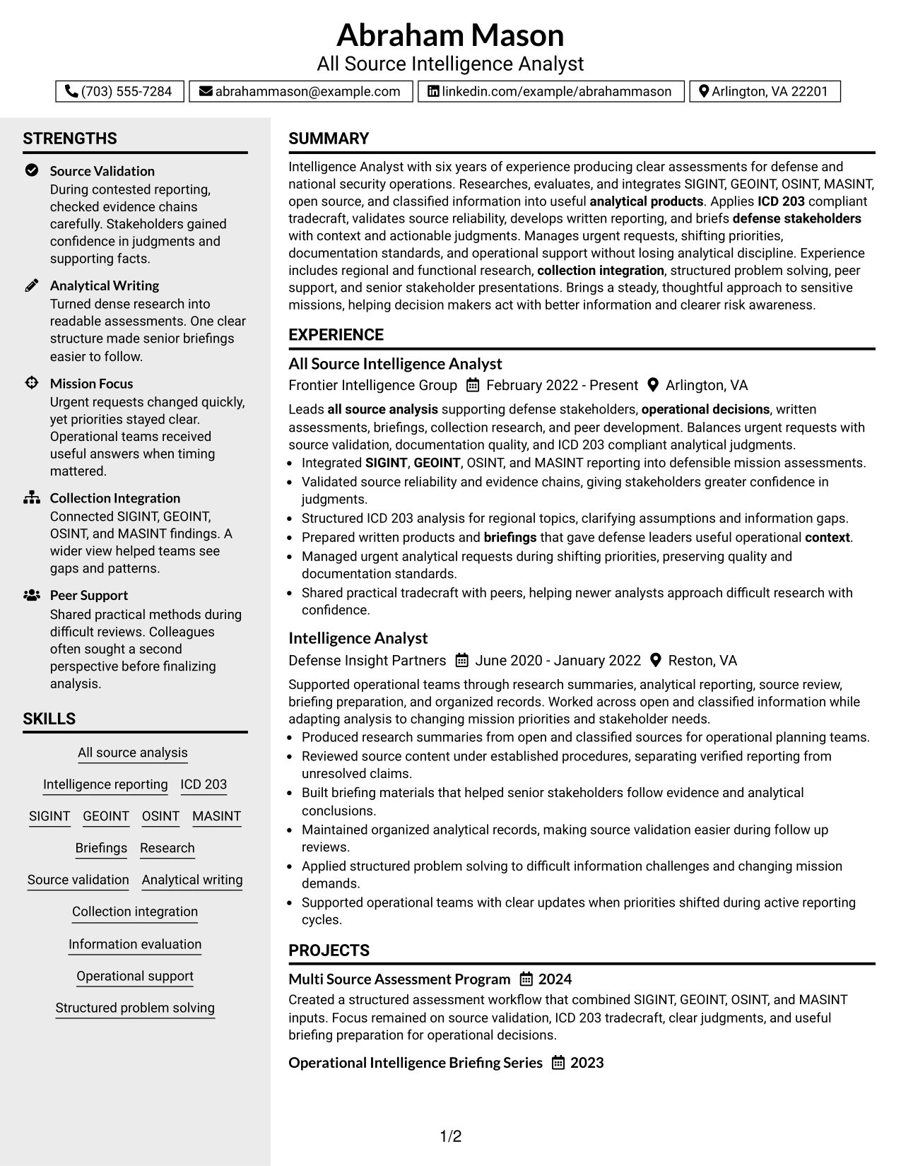 Resume Example Page 1