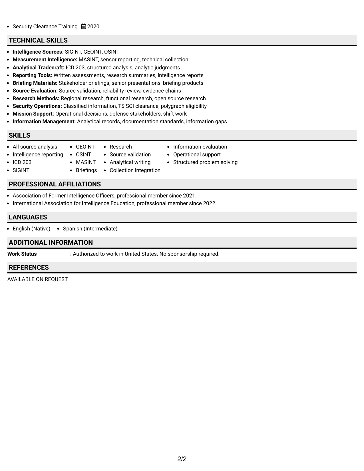 Resume Example Page 2